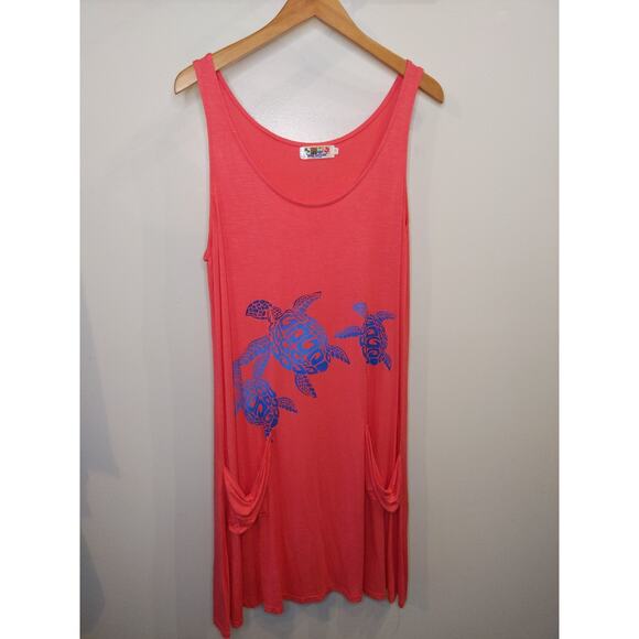 India Boutique Other - India Boutique One Size Coral Sea Turtle Beach Dress Cover Up Tank Pockets Boho